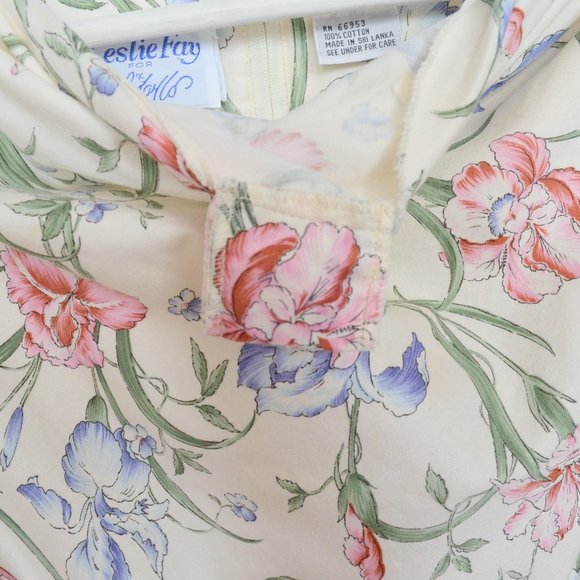 Leslie Fay for Lord & Taylor Vintage Creme Floral Puff Sleeve Dress - Picture 4 of 8